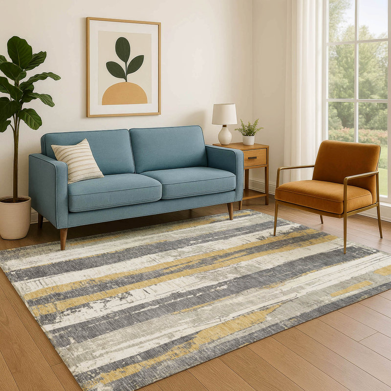 Premium Machine Washable Crestover AMF1872 Stripes Rug, Rectangle 5' x 7'6"