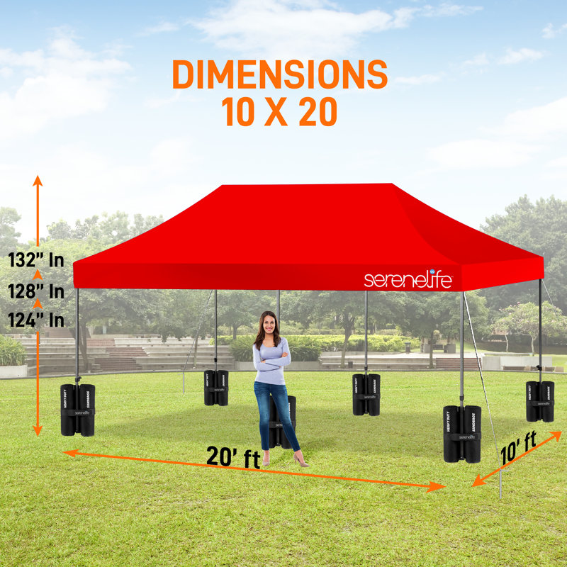 Abri instantané commercial Pop Up Tent - tente imperméable en polyester avec sac de transport à roulettes (Noir), Rouge
