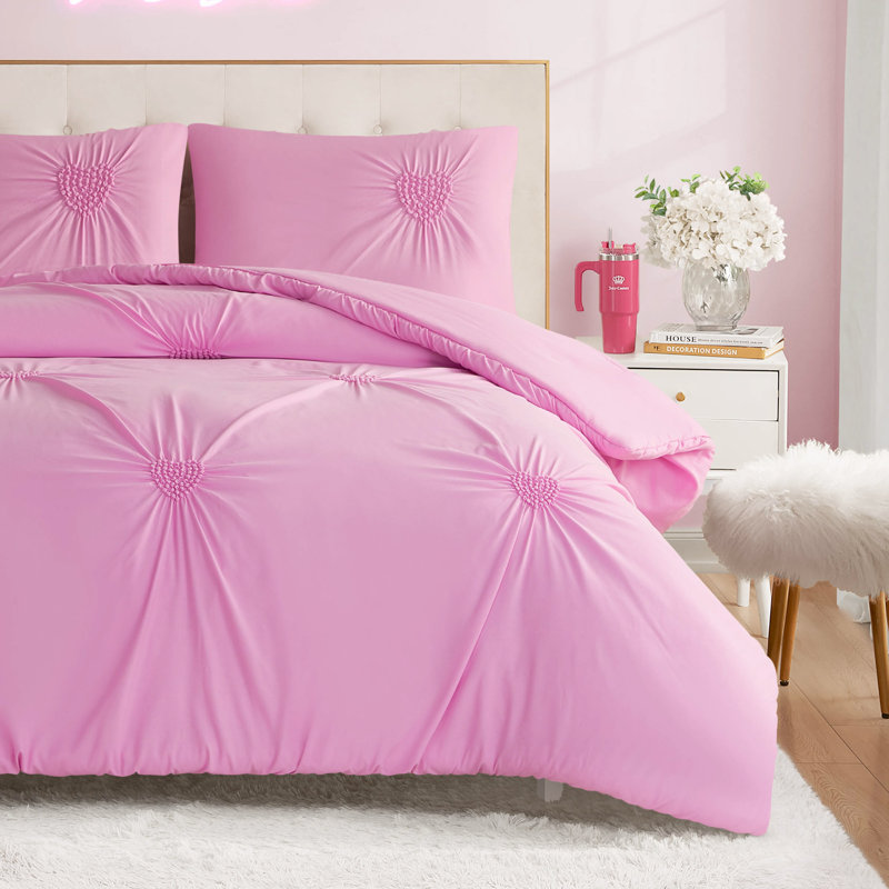 Juicy Couture Amora Gathered Heart Comforter Sets, Queen Comforter + 2 Standard Shams, Lilac Sachet
