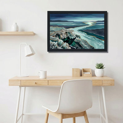 Art mural sur toile strass géologique bleu sarcelle et cristal