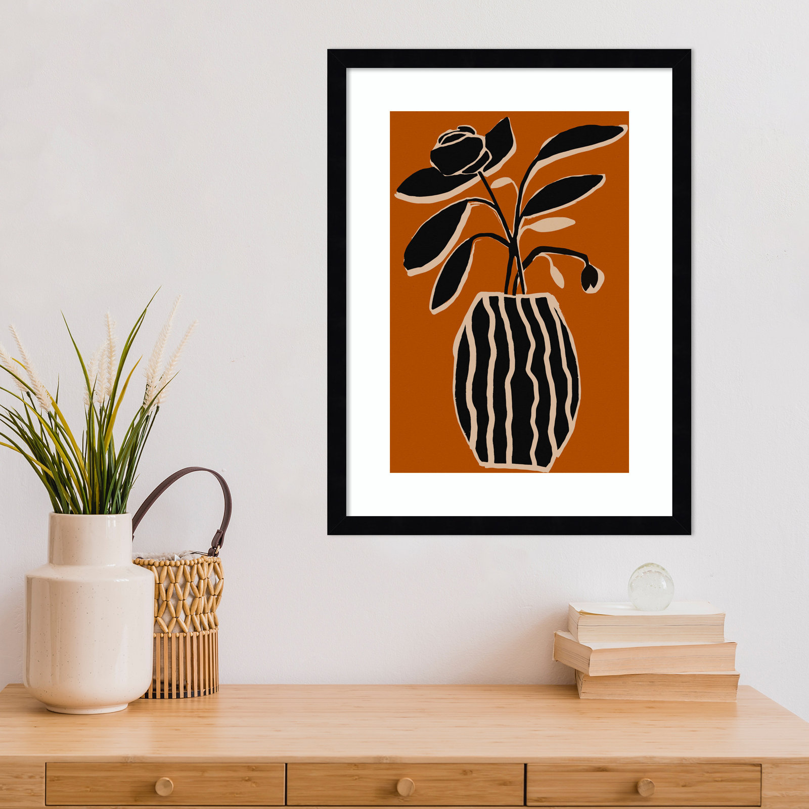 Ochre Still Life No 5 by Treechild, Black Framed, 21" H x 16" W x 1" D
