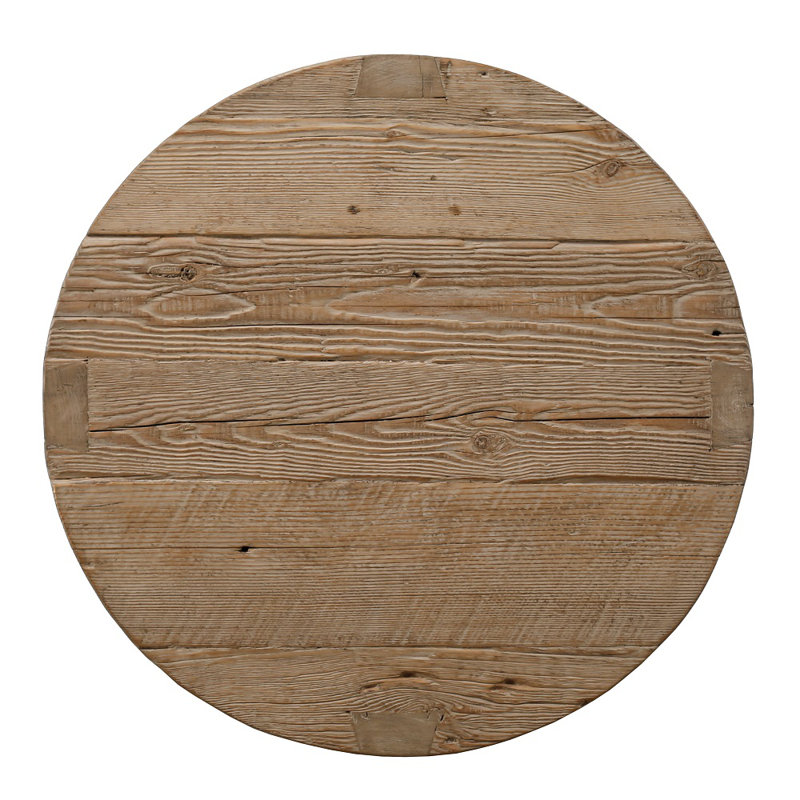 Round Weathered Wood Coffee Table with Cross Legs