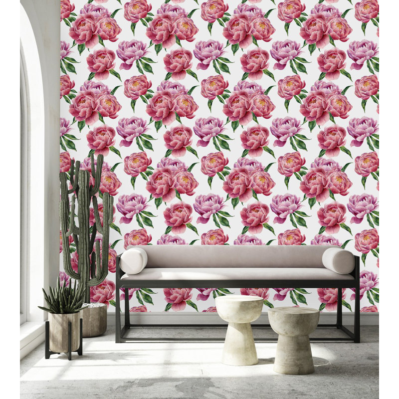 Papier peint pivoines, L 225 po x l 25 po