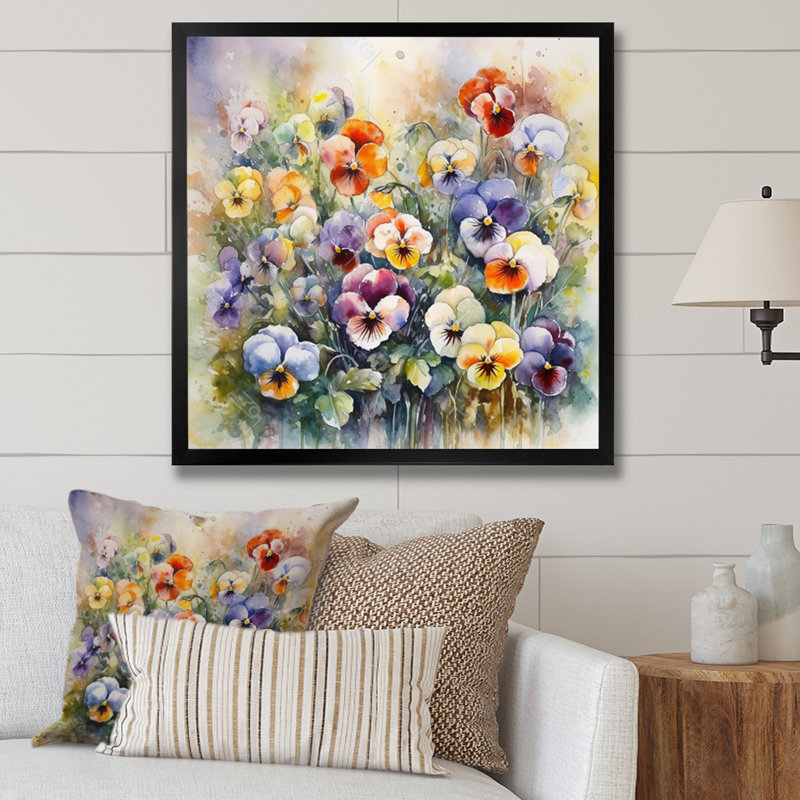 «Purple Blossoming Petunias III», reproduction d'art sur toile, Cadre photo noir, H 16 po x l 16 po x P 1 po