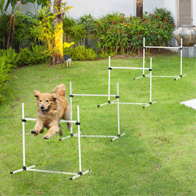 White Dog Agility Training Gear - 4 Piece With Adjustable Bars & Portable Carry Bag, For Fun 4 Outfit Height Jump Transportable Container,