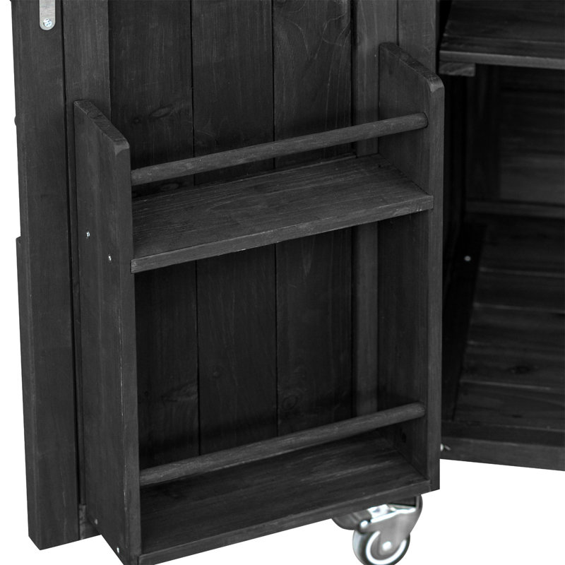 Farmhouse Outdoor Grill Cart, Rolling Bar Cart & Outdoor Kitchen Island, Solid Wood Grill Table W/ Stainless Steel Top, Spice Rack , Towel Rack