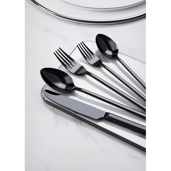 Orren Ellis Matte Black Silverware Set , 40-Piece Stainless Steel Flatware  Cutlery Set Service For 8, Satin Finish Kitchen Utensil Set, Dishwasher  Safe