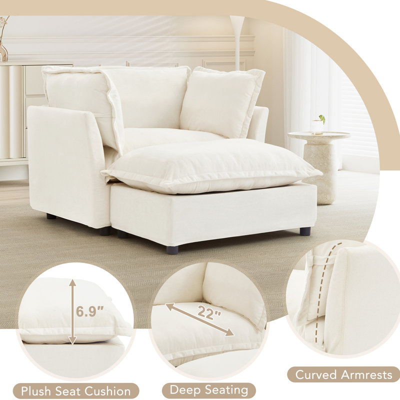 Canapé moderne avec repose-pieds et repose-pieds, Beige