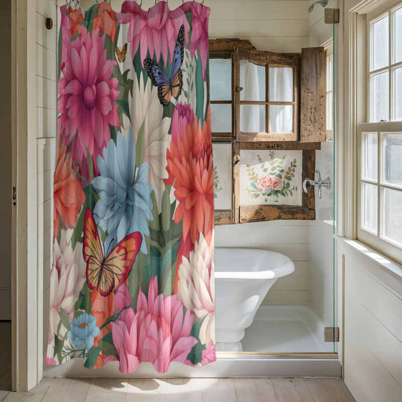Petal Pleasures - Rideau de douche Premium, H 74 po x l 71 po