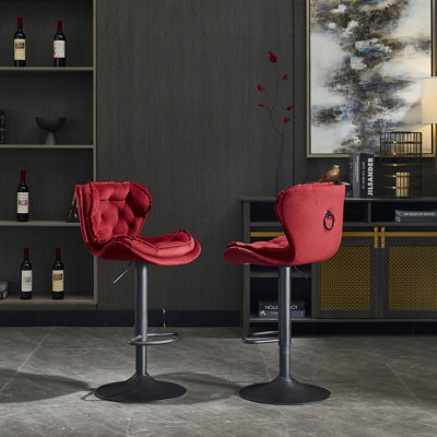Set Of Two High - Quality Bar Stools With Powder Footrest, Base Swivel, And Height - Adjustable Mechanical Lifting For Versatile Use