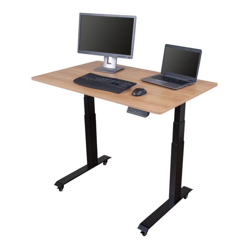 Adjustable Metal Base Standing Desk, 27.25" H x 47.25" W x 29.5" D, Natural Walnut/Black