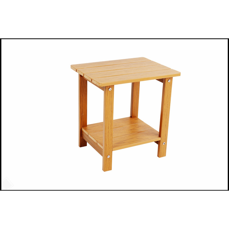 Table d'appoint imitation grain de bois avec rangement double couche, pour les pique-niques d'extérieur et les chaises Adirondack.