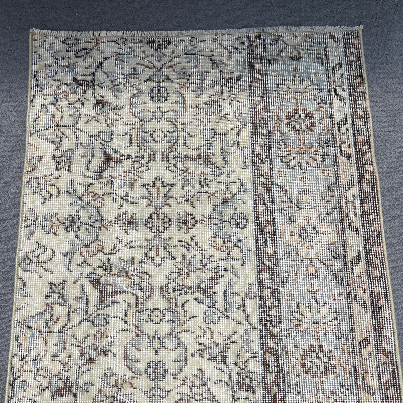 27.2x65.4 Inch Beige Wool Patchwork Rug, Classic Small Rug