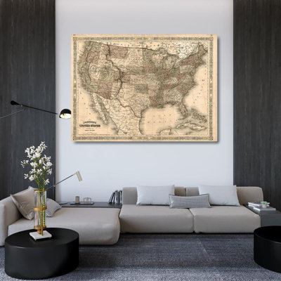 Breakwater Bay Johnson, reproduction d'art sur toile tendue sous le titre: 1866 Johnson Map of the United States Antique FAS2055