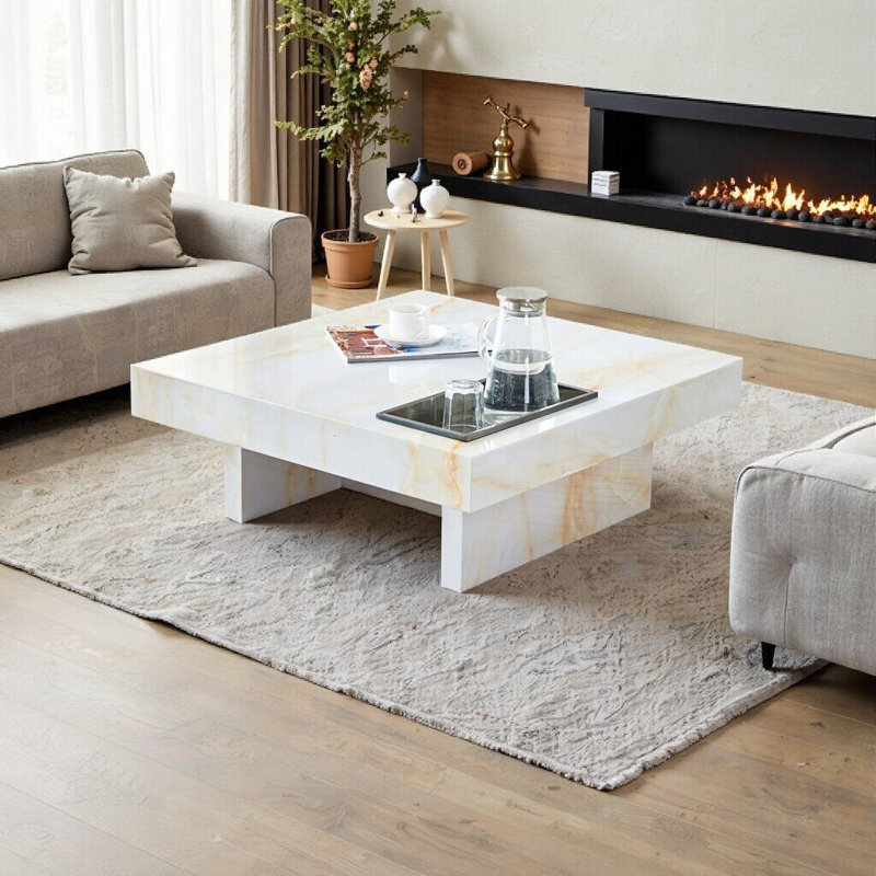 Modern Mdf Coffee Table With Marble Pattern 31.4X31.4X12Stylish Functional