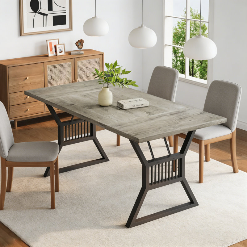 Farmhouse Rectangular Dining Table – Seats 4-6 People – Heavy Duty Wood Top & Metal Legs – Rustic Kitchen & Dining Room Table for Home, Living Room, or Kitchen