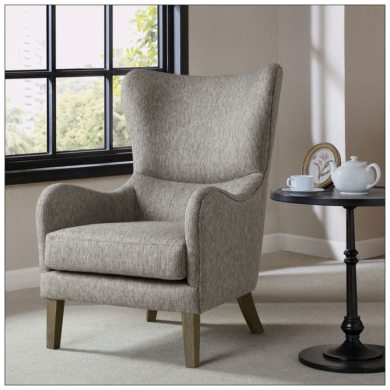 Fauteuil à oreilles large Breyen, Polyester gris, Gris