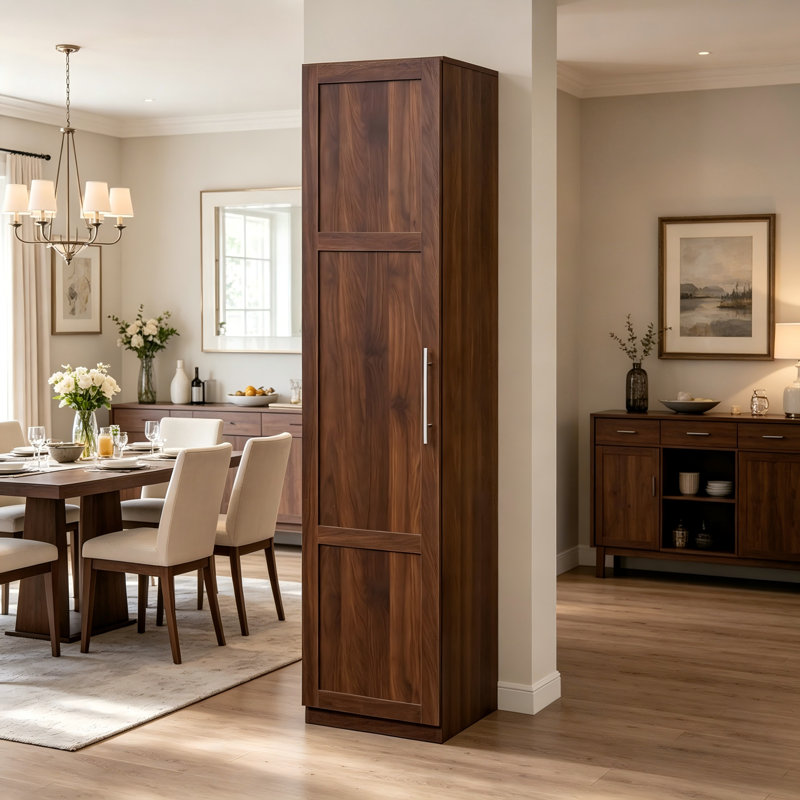 Armoire de cuisine, buffet autoportant en noyer avec portes et tablettes, armoire de rangement pour cuisine, salon et salle à manger