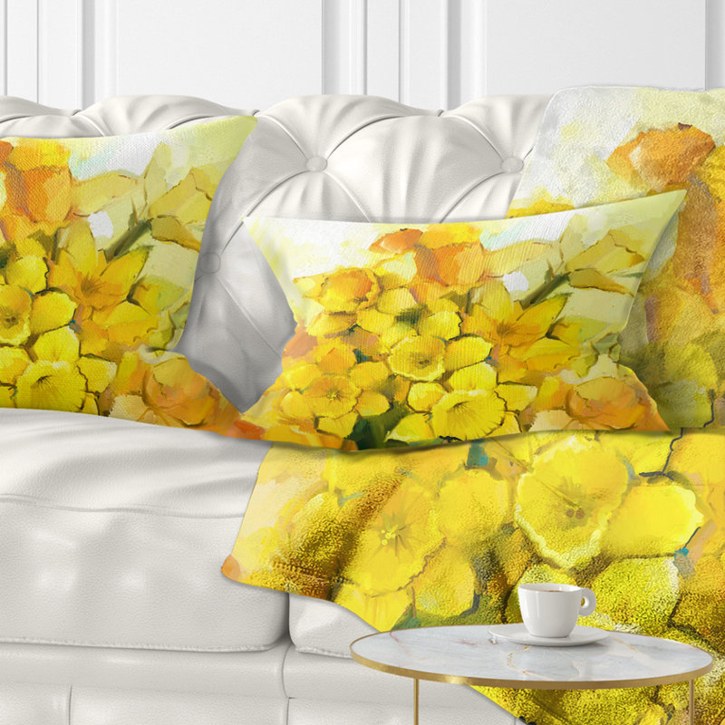 Bouquet de fleurs de narcisses jaunes - Coussin décoratif à imprimé floral, Rectangle, 12 po x 20 po