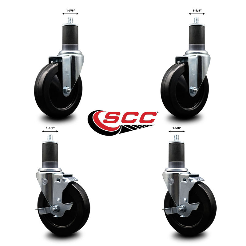 Roue en caoutchouc souple pivotante 1-5 / 8 pouces à roulettes extensibles 2 freins SCC