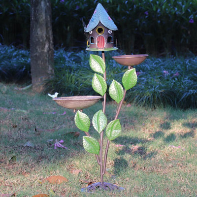 Bird Baths For Outdoors With Metal Bird House Bird Feeder 3In1