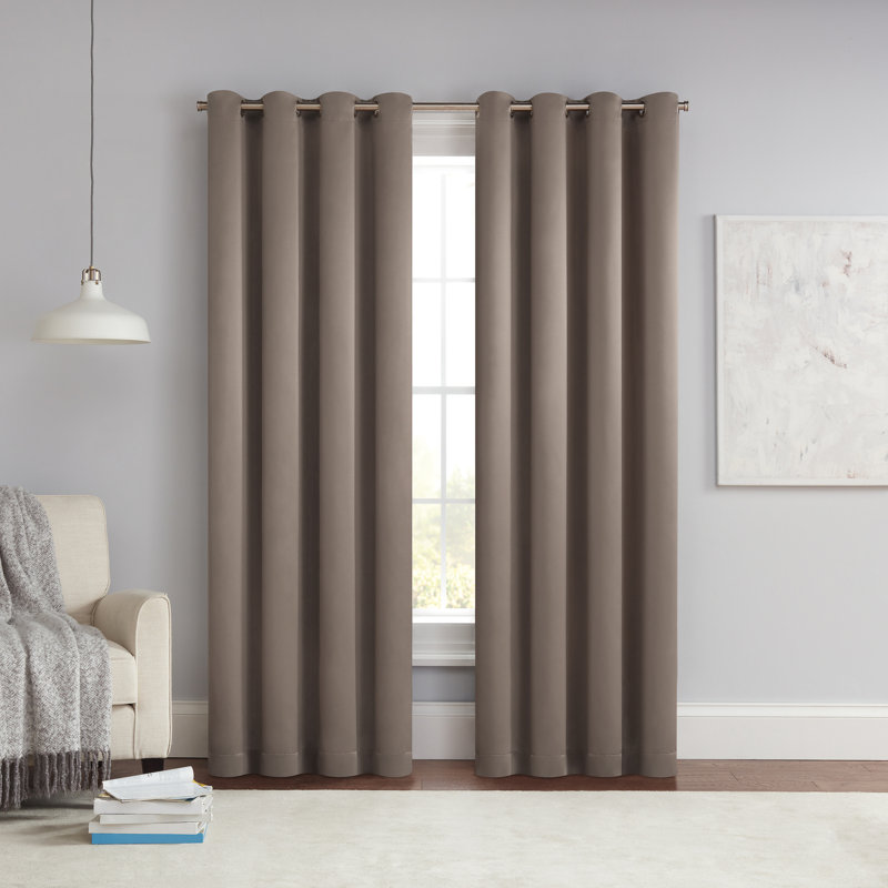 Eclipse Solid Thermapanel Grommet Energy Saving Room Darkening Curtain Panel, 54" W x 63" L, Mushroom