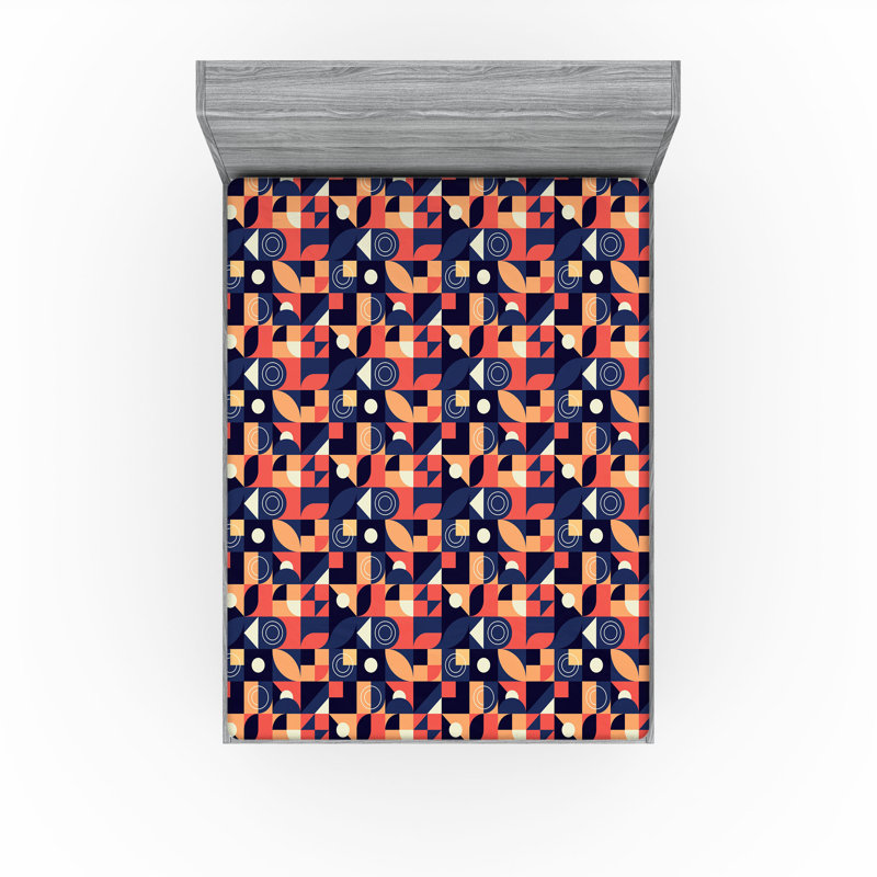 Drap-housse Ambesonne, Terre de Sienne brûlée, indigo / géométrique, Drap-housse très grand californien