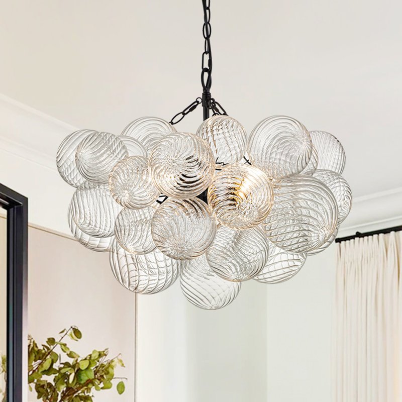 Ahona 3 - Light Ribbed Glass Globe Chandelier, Black