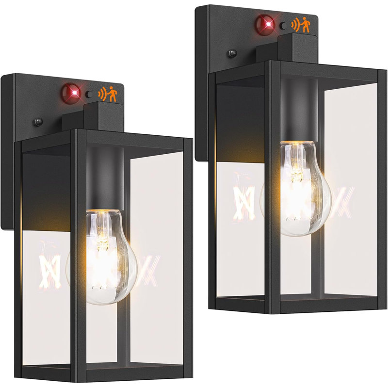 2-Pack Upgraded Motion Sensor Outdoor Wall Lights, Dusk To Dawn Porch Lights Outdoor Wall Sconce Lanterns, 3 Lighting Modes Exterior Lighting Fixtures, Black Outside Lights For House Front Door Garage