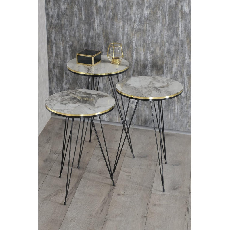 Angelia Living Room Table Set, White Marble