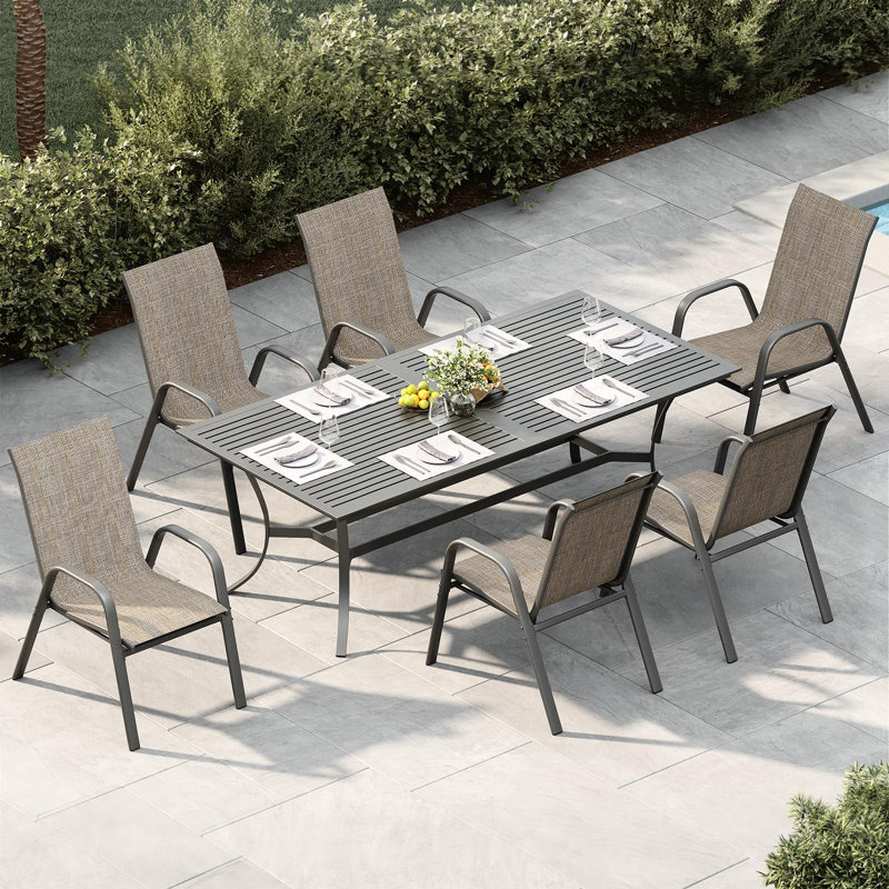 Outdoor Dining Chairs Set of 6, Stackable Patio Chairs with Textilene Fabric and High Back for Backyard Garden Balcony, Brown