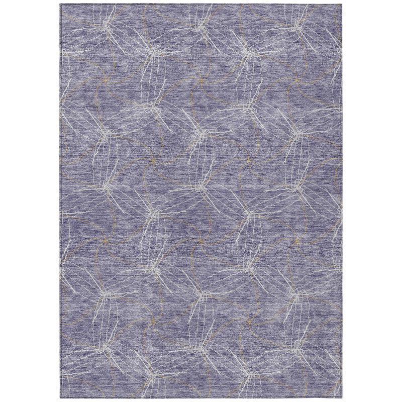Tapis extérieur lavable à motif géométrique mauve et ivoire 10 pi x 14 pi