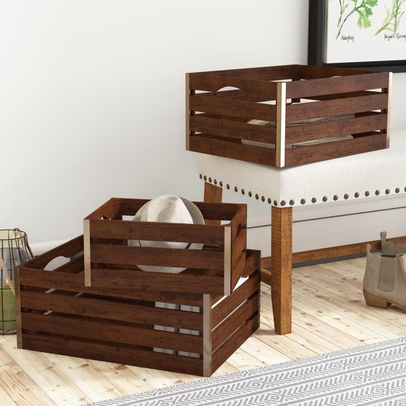 Grand ensemble de 3 caisses en bois, Brun