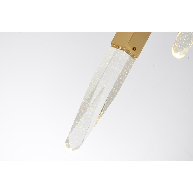 Lustre géométrique unique à 3 lumières avec cristal Megaan, Doré