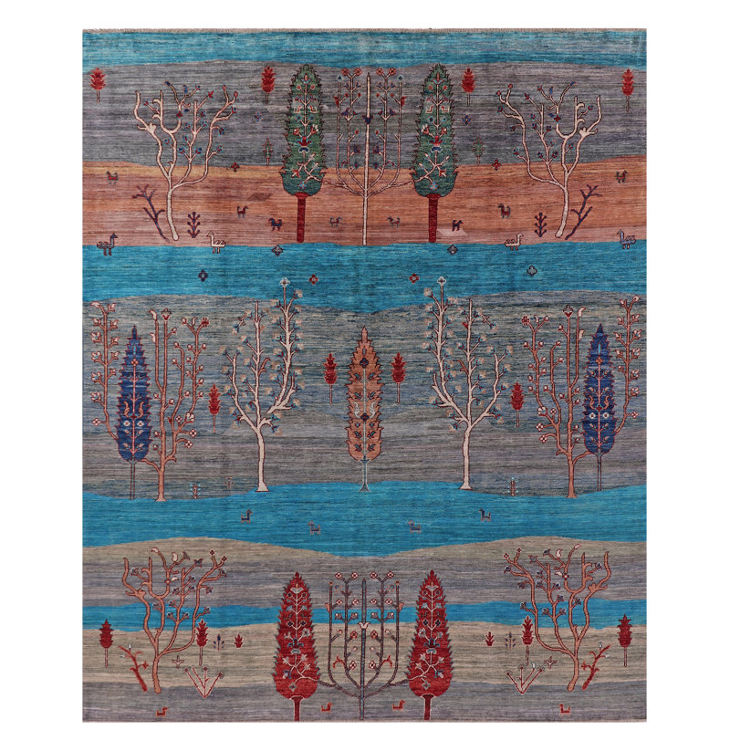 Tapis unique bleu / rouge 7 pi 11 po x 9 pi 7 po