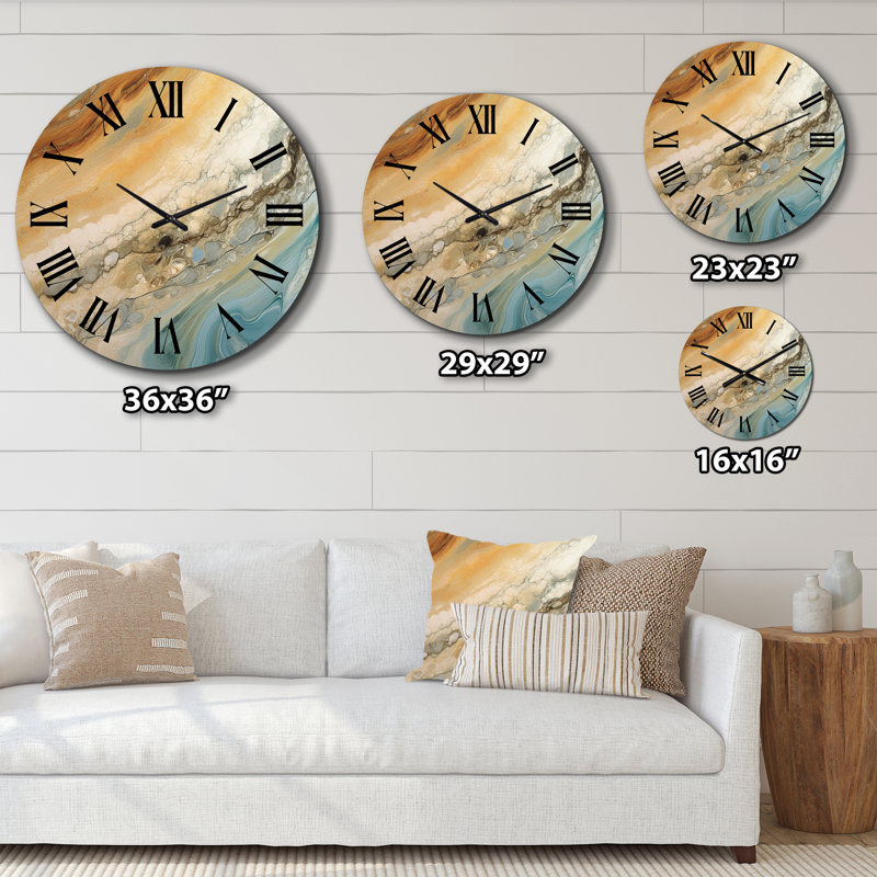 Horloge murale Beige Blue Aqua Symphony - formes abstraites, Moyenne