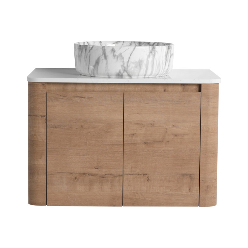 Meuble-lavabo mural 30 po avec lavabo d'art en céramique et 2 portes à fermeture en douceur, emballage KD, contreplaqué, 30"