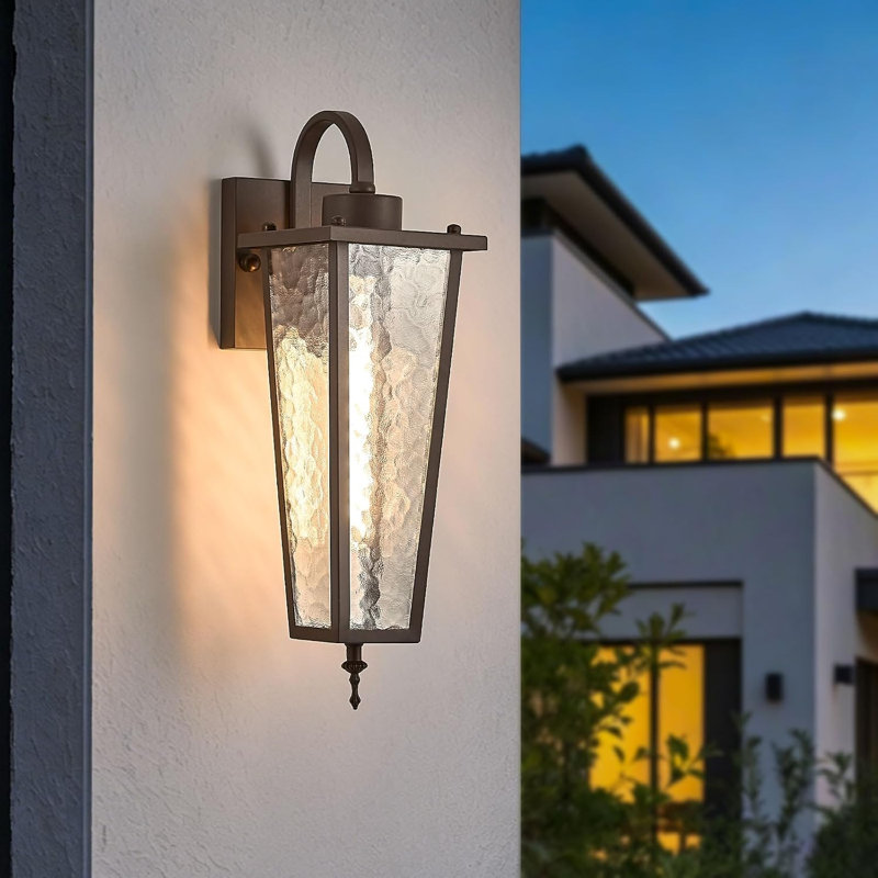Applique extérieure de 45 cm (17,7 po) avec verre transparent effet vague, lanterne extérieure marron étanche, pour porche, garage, terrasse d'entrée