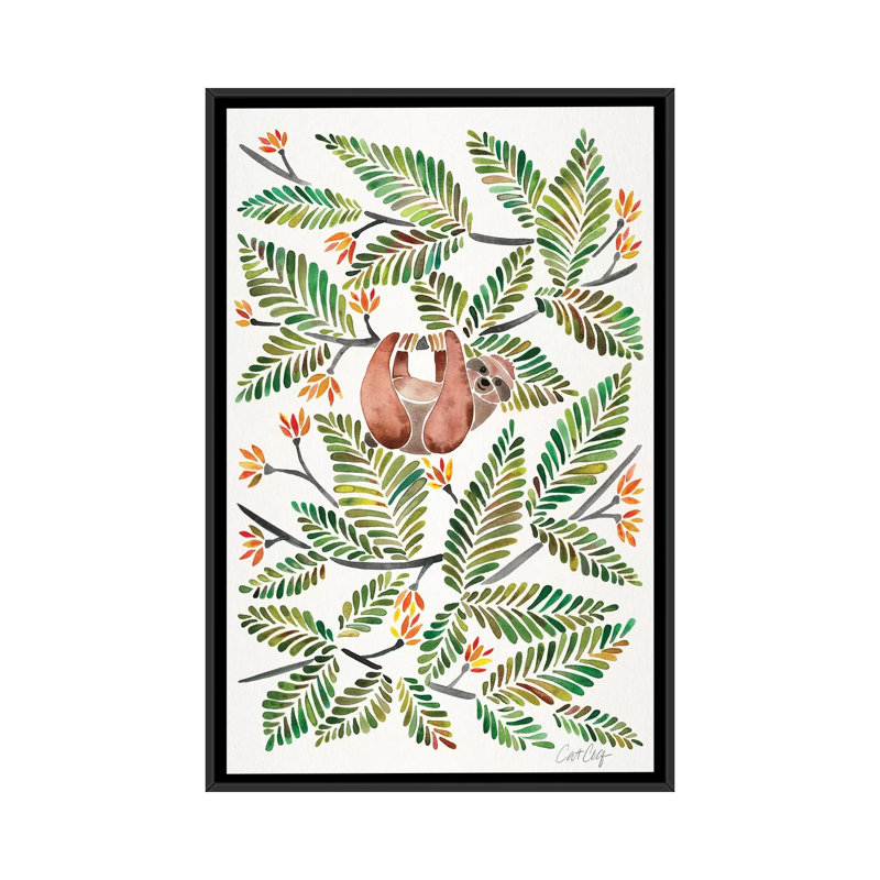 Strickler paresseux vert, H 60 po x l 40po x P 1,5 po, Toile avec cadre noir, Pas de tapis
