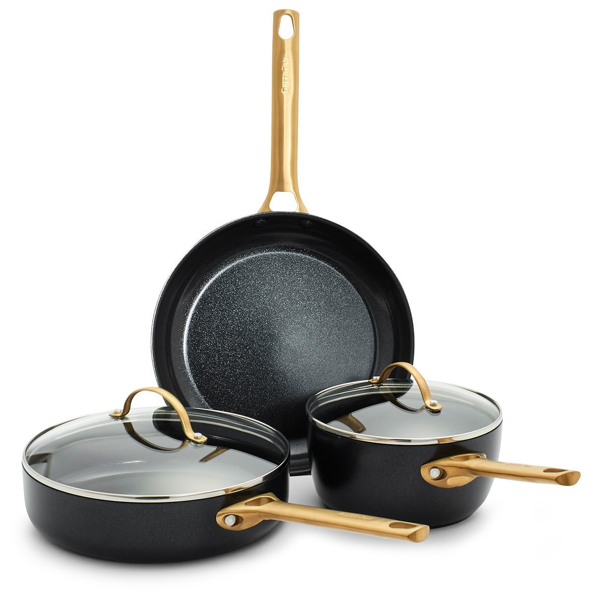 Black and Gold Pots and Pans Set Nonstick - 15pc Luxe Black Pots and Pans Set Non Toxic - Induction Compatible, PFOA Free Black and Gold Cookware