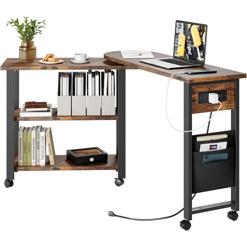 Rotating Side Table 360° Free Rotating End Table With Charging Station 2-Tier Hidden Couch Side Table