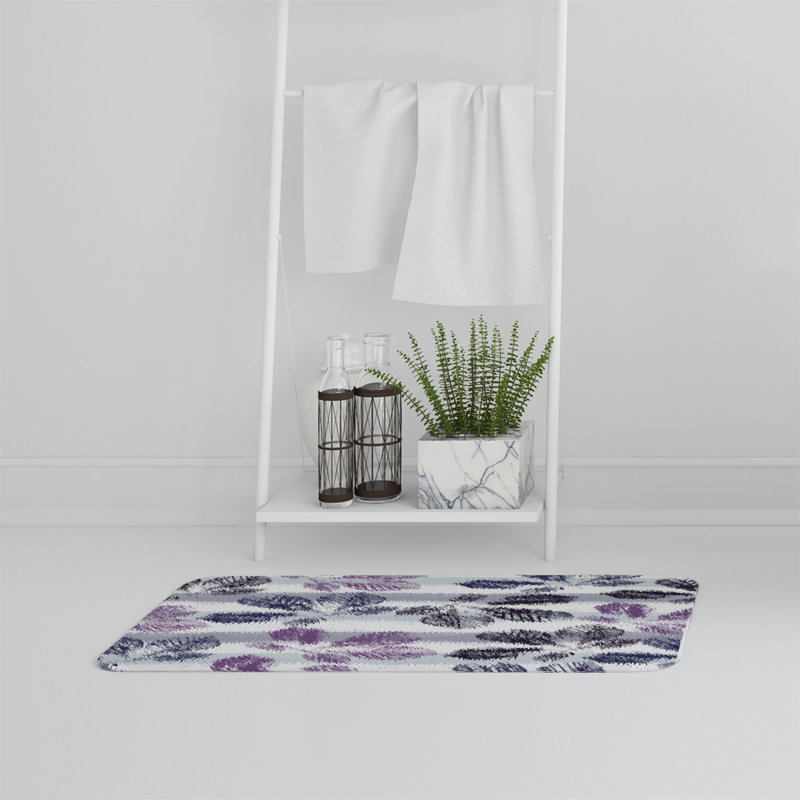 Pelfrey Memory Foam Non-Slip Bath Mat, Floral 2, Floral And Ancient Geometry, Blue/Black/Purple