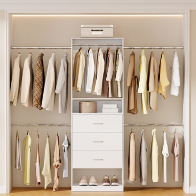 75.9" -119.5" W Closet System Set With 3 Drawers And 4 Hanging Rods