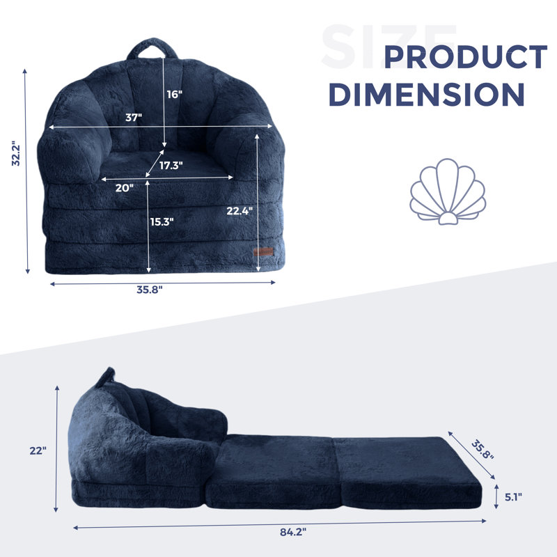 Folding Sofa Bed, 2 In 1 Convertible Sofa To Lounger Comfy Single Bean Bag Chair For Adults, Floor Sleeper Couch With Handle, Faux Fur Couch Bed