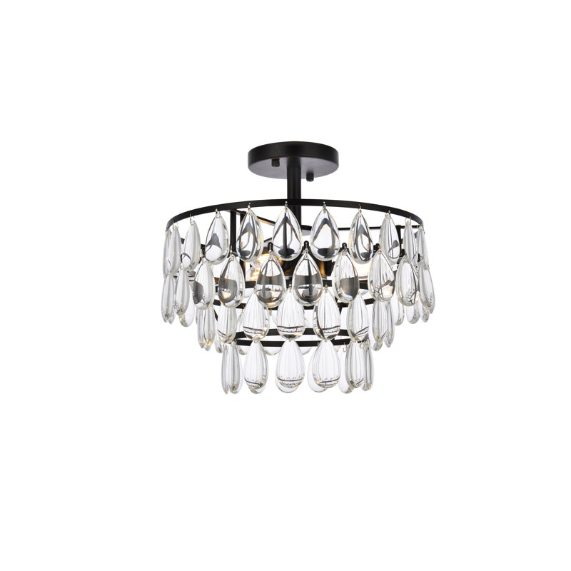 Stiner 3-Light Crystal Tiered Flush Mount, Black, 12" H x 14" W x 14" D