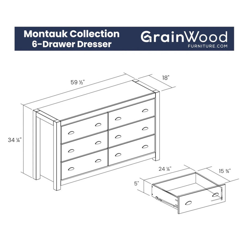 Commode double 6 tiroirs Montauk, Noyer rustique