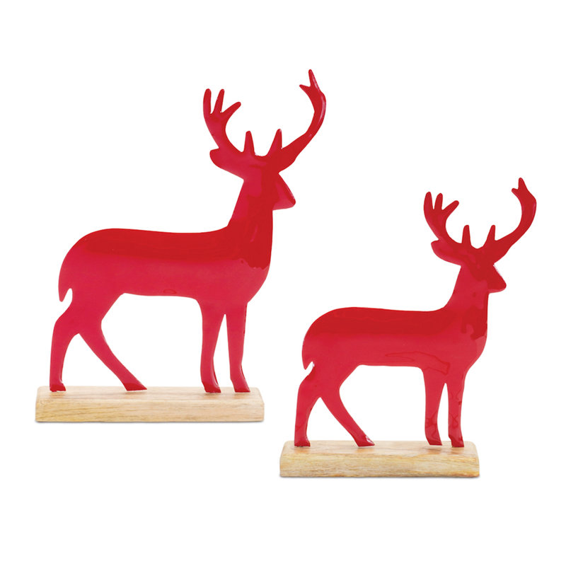 Silhouette de cerf en métal avec base en bois (ensemble de 2)