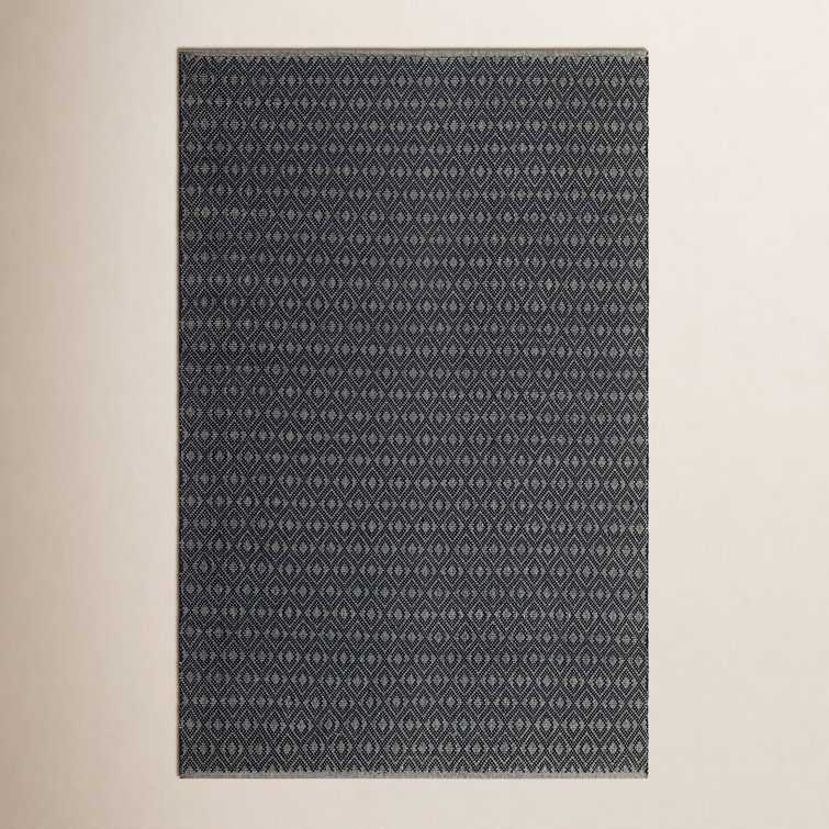 Optic Diamond Navy/Ivory Handwoven Cotton Rug