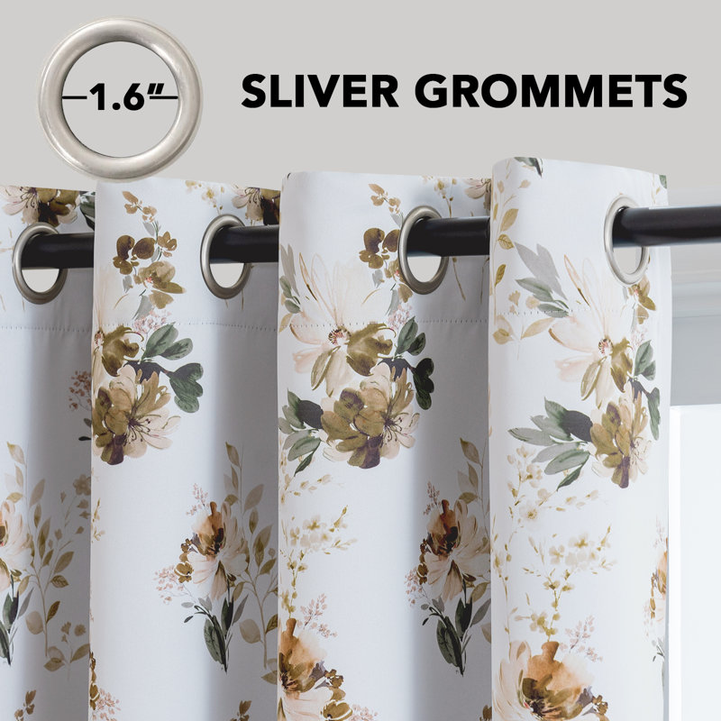 Quatre rideaux saisonniers à motif floral et obscurcissant pour rideaux avec œillets de chambre à coucher, 2 panneaux, Vert