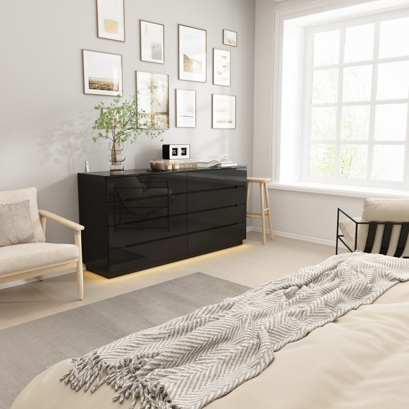 Commode 8 tiroirs Diley, Noir